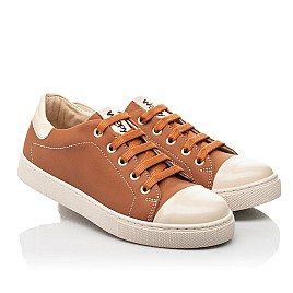 Купить детские кеды Woopy Fashion коричневые для девочки, материал натуральная кожа / лаковая кожа, размеры 28-31, артикул 10034, фото 1 — Kinder Moda