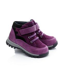 Купить детские демисезонные ботинки Woopy Fashion фиолетовые для девочки, материал натуральная кожа и замша, размеры 24-27, артикул 10356, фото 1 — Kinder Moda